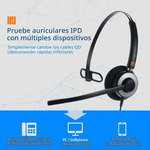 Vista 3 de IPD IPH-160 Auriculares para teléfono con micrófono con cancelación de 160-BL-ESPUMA