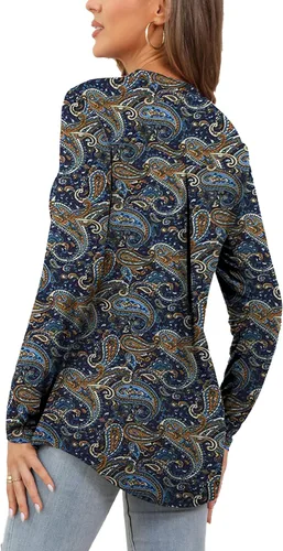 Vista 3 de Othyroce - Blusa estilo túnica con estampado floral para mujer, manga 34 enrollable, cuello en V