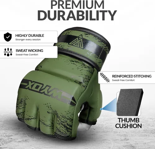 Vista 2 de WYOX Guantes MMA para hombres y mujeres – Guantes de boxeo de agarre y combate con diseño de palma abierta, guantes de entrenamiento acolchados sin
