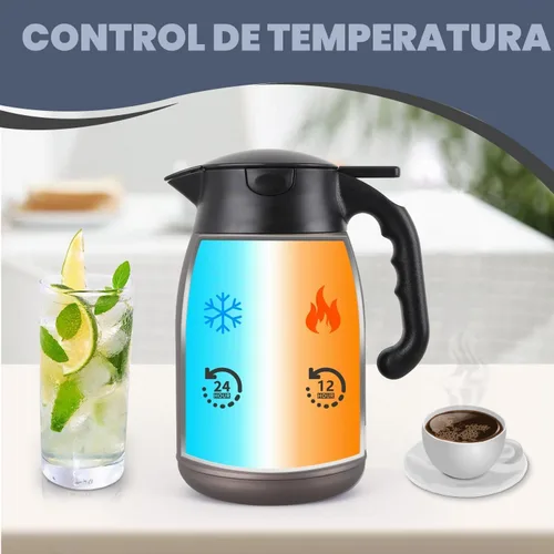 Vista 2 de Jarra térmica de café de 56 onzas, gran capacidad, doble pared aislada al vacío de acero inoxidable y servidor de bebidas calientes, sin BPA