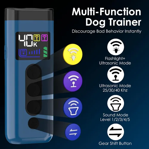 Vista 2 de Dispositivo disuasorio de ladridos de perro, rango de 65 pies, dispositivo ultrasónico de disuasión de ladridos 3X y entrenador ultrasónico para Azul
