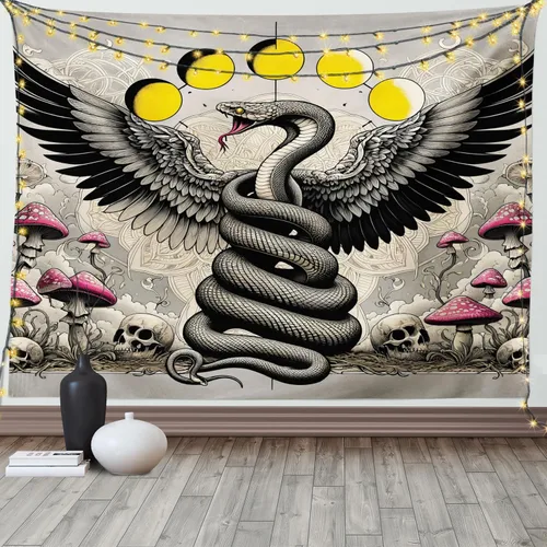 Vista 141 de Ambesonne Tapiz hippie, abrazo de hongos de ensueño y árbol de la vida místico y mandal verde, decoración de tela para colgar en la pared