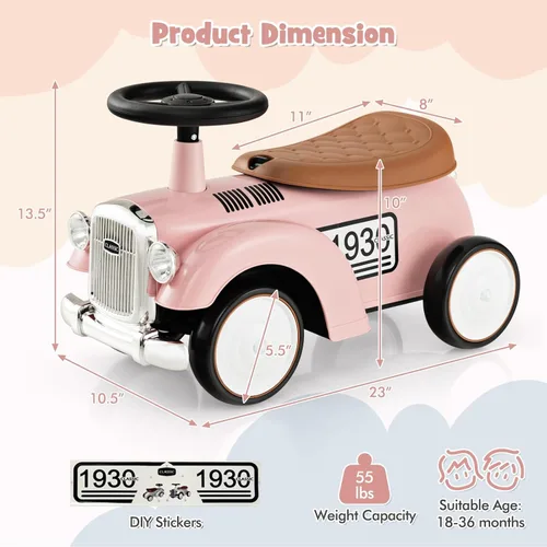 Vista 7 de OLAKIDS Auto de Empuje para Montar, Juguete Deslizante de Pie al Suelo para Niños Pequeños con Volante, Bocina, Almacenamiento Debajo del Asiento