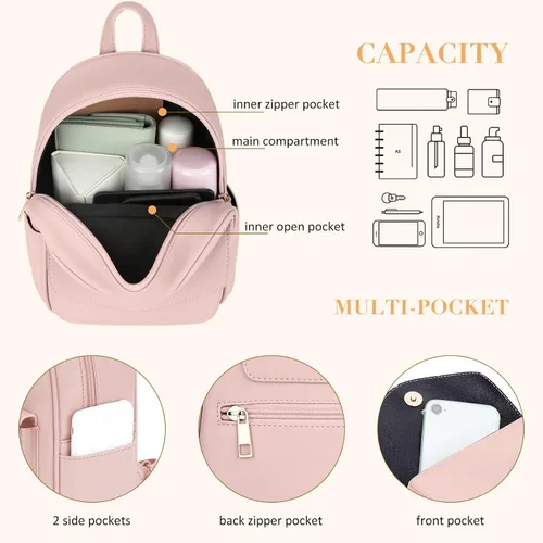 Vista 3 de ECOSUSI Mini mochila para mujer, bonita mochila pequeña con lazo, bolsa de cuero, con borla
