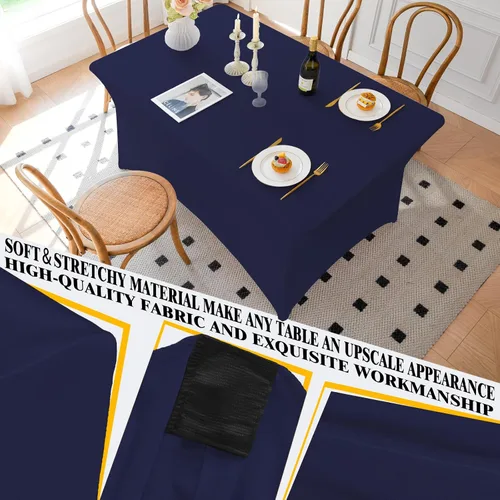 Vista 39 de Famstar Paño de Mesa Negro de 4 Pies de Elastano, Paño de Mesa Ajustado para Mesas Rectangulares, Fundas Elásticas Lavables Sin Arrugas