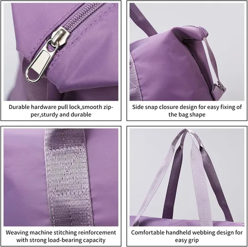 Vista 3 de Bolsa de equipaje plegable de doble capa, expandible, gran capacidad, separación seca y húmeda, bolsa de lona con ruedas, Rosado, Moda