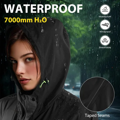 Vista 3 de LAMA Chaqueta impermeable ligera para mujer, rompevientos con capucha, protección solar, impermeable plegable con bolsillo