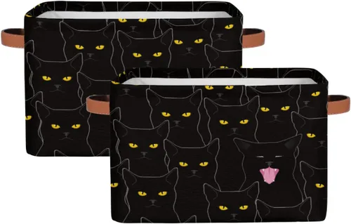 Vista 3 de Cestas de almacenamiento de gatos negros lindas, cestas de tela para lavandería, cajas de almacenamiento de animales de gato, organizador de bolsas