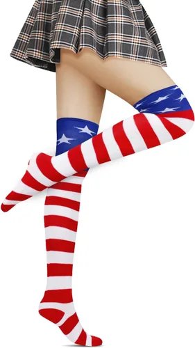 Vista 9 de Benefeet Sox Calcetines altos hasta el muslo a rayas para mujeres y niñas, calcetines altos por encima de la rodilla, calentador de piernas, brazos