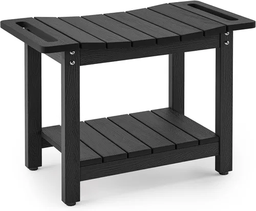 Vista 7 de LUE BONA HDPS Bancos de ducha para ducha interior, taburete de ducha negro para afeitarse las piernas con estante, asiento de ducha impermeable