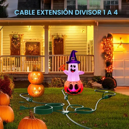 Vista 2 de K KASONIC - Cable de extensión de luces navideñas para exteriores de 46 pies con múltiples tomas, cable eléctrico resistente con certificación ETL
