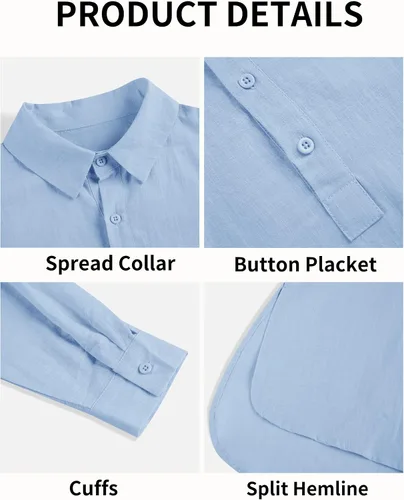 Vista 5 de Camisas tipo túnica de algodón y lino para mujer con botones manga larga cuello y cuello