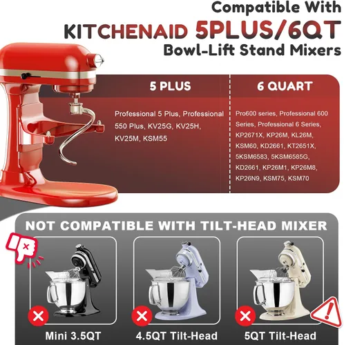 Vista 2 de Gancho de masa en espiral de acero inoxidable para batidora de pie KitchenAid, gancho para pan, se adapta a batidoras de pie con tazón elevable