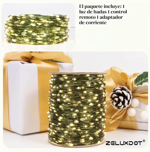 Vista 8 de Guirnalda de luces enchufables, 66 pies 200 LEDs luces LED de cadena impermeables, 8 modos de luz parpadeante con control remoto para exteriores
