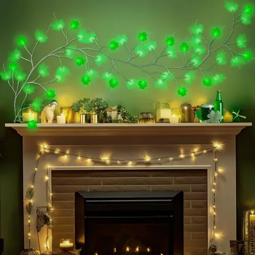 Vista 5 de [Temporizador y 8 modos] Guirnalda de 6 pies con 48 luces LED del día de San Patricio, decoraciones del día de San Patricio, guirnalda de San