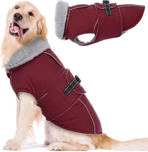 Vista 31 de Lelepet Dog Coat Reflective Waterproof Fleece Vest with Adjustable Buckle Abrigos de invierno reflectantes con cierre de ajustable, abrigos para Rojo