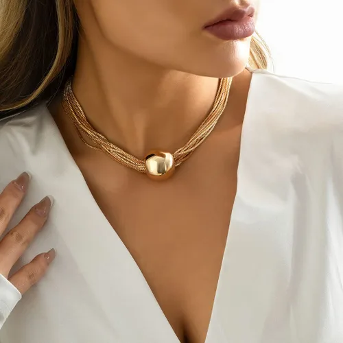 Vista 3 de Sixexey Gargantilla de oro grueso con borlas, collares de esfera, collar de esfera geométrica, joyería para mujer