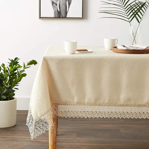 Vista 3 de Violet Linen Legacy - Diseño adoquinado de macramé, borde de encaje de macramé, jacquard de poliéster, blanco, 52 x 70 pulgadas, con capacidad