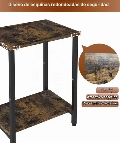 Vista 6 de Mesa auxiliar de 2 niveles, mesa auxiliar resistente con estantes, mesa de noche estrecha para espacios pequeños, mesa de tocadiscos para Negro