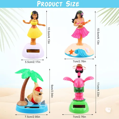Vista 2 de Paquete de 4 juguetes bailarines alimentados por energía solar de Hawaii Girl Flapping Wings Flamingo Car Shaking Head Dancer Doll Hawaii Toy Swing