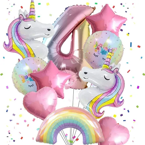 Vista 5 de Globos de Unicornio Decoraciones de Fiesta de Cumpleaños de Unicornio para Niñas Juego de Globos de Papel de Aluminio Macarón y Globos de Arcoíris