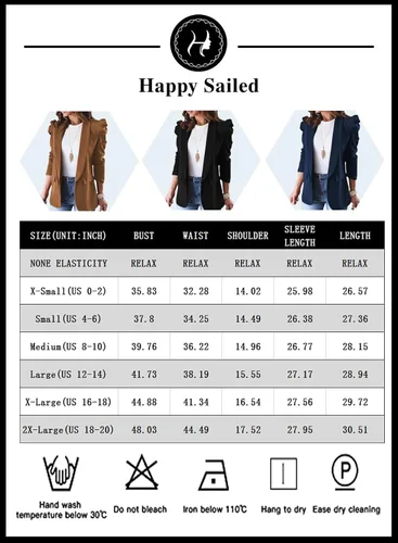 Vista 6 de Happy Sailed Blazer para mujer 2023 con frente abierto, manga abombada, chaqueta de oficina, chaquetas casuales de trabajo con bolsillos