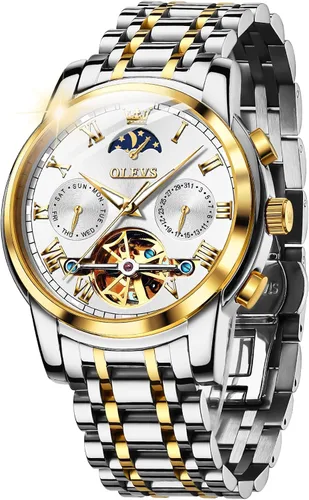 Vista 10 de OLEVS - Relojes automáticos para hombre, diseño mecánico con cuerda automática, reloj de pulsera de lujo de moda, esqueleto, luminoso, impermeable