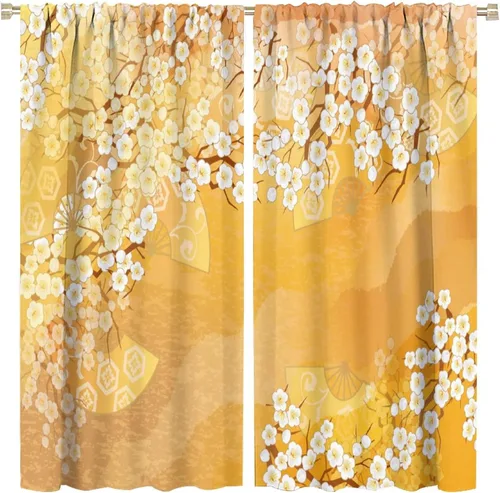 Vista 46 de Cortinas de cerezo, paisaje japonés, árbol de cerezo natural, primavera, dormitorio, sala de estar, ventana, 2 juegos de paneles, 42 x 45 pulgadas