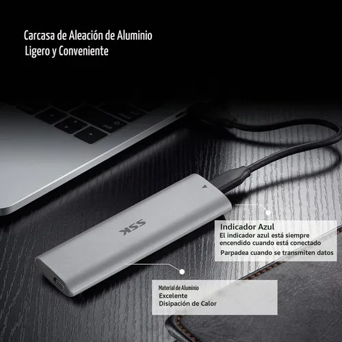 Vista 4 de SSK Adaptador de carcasa SSD M.2 NVME sin herramientas, JMS583 Chip USB C 3.2 Gen 2 10Gbps PCIe MKey Carcasa de unidad de estado sólido externa