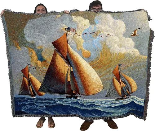 Vista 16 de Pure Country Weavers Manta de matrimonio Dockside por Charles Wysocki - Tapiz de regalo de playa costera de Estados Unidos temprano de América
