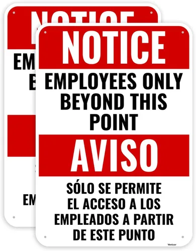 Vista 3 de 2 piezas de señal de empleados solo más allá de este punto, 25 x 18 cm - Aluminio - Sin clientes permitidos en área de trabajo, señal solo