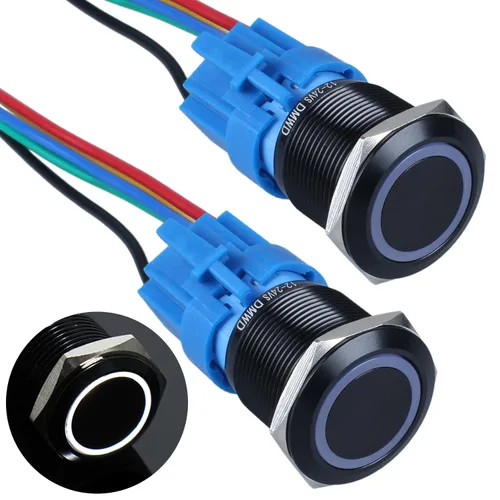 Vista 17 de 2 interruptores de botón de bloqueo de 0.748 in de 12 V-24 V, anillo de CC LED 1NO 1NC impermeable botón de metal negro encendido apagado