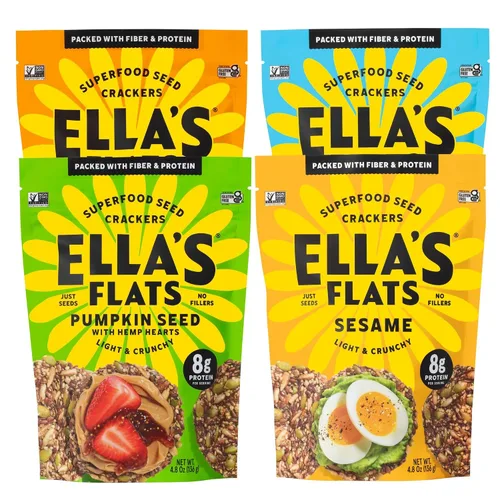 Vista 16 de ELLA'S FLATS® Patatas fritas saladas de todas las semillas, sin gluten, sin azúcar, chip de alto contenido de fibra, aperitivo bajo