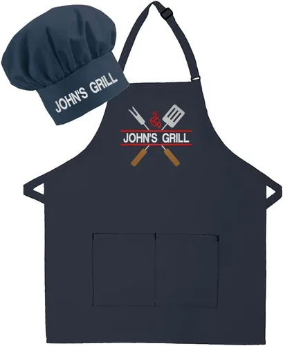 Vista 6 de Delantal bordado personalizado para adultos, hecho en los Estados Unidos, para hombres, mujeres, día del padre, cocina, barbacoa, parrilla, regalo