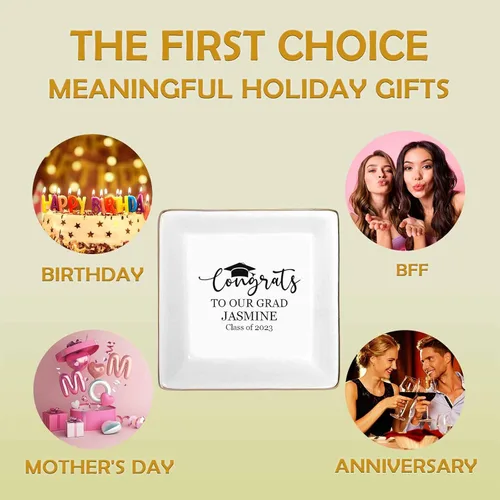 Vista 4 de Artsadd Bandejas de cerámica personalizadas para joyería de mamá, Felicidades a nuestro grado, soporte personalizado para platos de graduación 2023