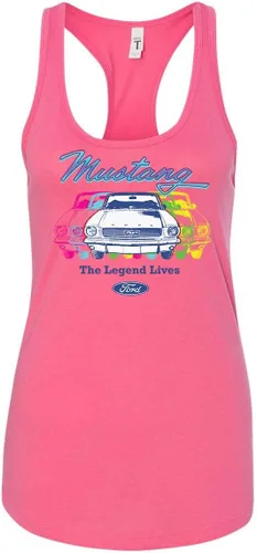 Vista 3 de Ford Mustang The Legend Lives Retro Vintage Racerback Camiseta sin mangas para mujer Gris jaspeado