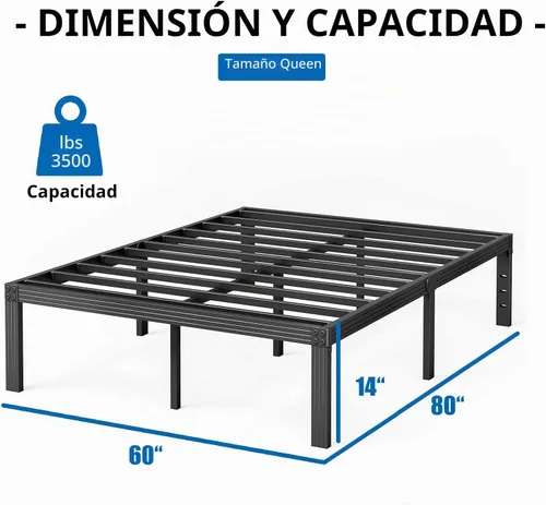 Vista 2 de ZIYOO - Base de cama tamaño Queen, base de cama con plataforma de 35 cm, listones de acero resistente de 3500 libras, diseño antideslizante,