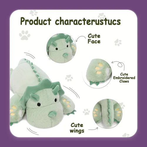 Vista 5 de KOWSI® Almohadilla térmica de felpa Triceratops con peso de 1.4 libras para Triceratops verde claro