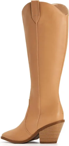 Vista 3 de Botas altas hasta la rodilla con cremallera lateral para mujer, tacón grueso, punta cuadrada, cómodas botas largas