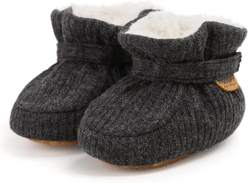 Vista 127 de Botines de forro polar para bebés, niños y niñas, pantuflas antideslizantes con agarre suave, zapatos de calcetín para recién nacidos, cuna