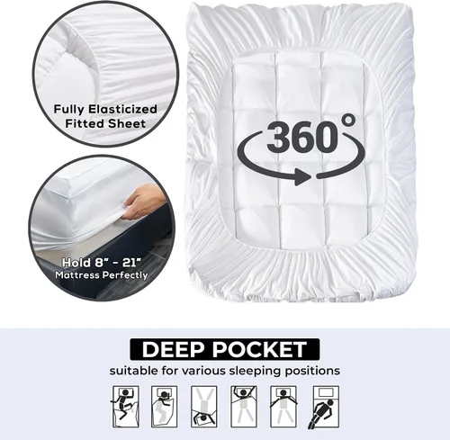 Vista 5 de Cubrecolchón refrescante extra grueso – Protector de colchón que reduce el dolor, protector acolchado suave, alternativa de relleno excesivo, parte