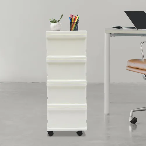 Vista 6 de Organizador de 4 cajones con bandeja superior, organizador de cajones de plástico con ruedas, organizador de escritorio, almacenamiento versátil