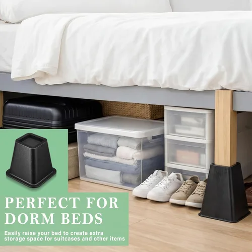Vista 4 de Novabright Paquete de 4 elevadores de cama para dormitorio universitario de 6 pulgadas, extensores de cama de plástico extra resistentes, apilables