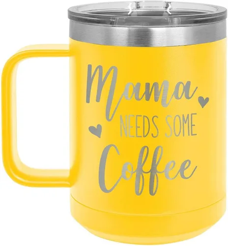 Vista 5 de MAMA NECESITA ALGUNAS CAFÉ Negro 15 oz Taza de café con tapa superior deslizante Taza de café de viaje aislada Ideas de regalo de cumpleaños