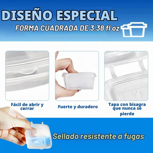 Vista 3 de Recipientes de plástico de 3.4 fl oz con tapas (paquete de 200), recipientes de condimentos con tapas, tazas de porciones, tazas de salsa de soufflé