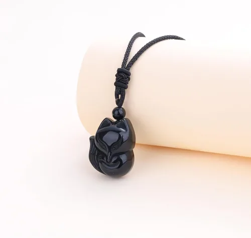 Vista 4 de COAI Collar con dije de zorro de piedra para hombre y mujer