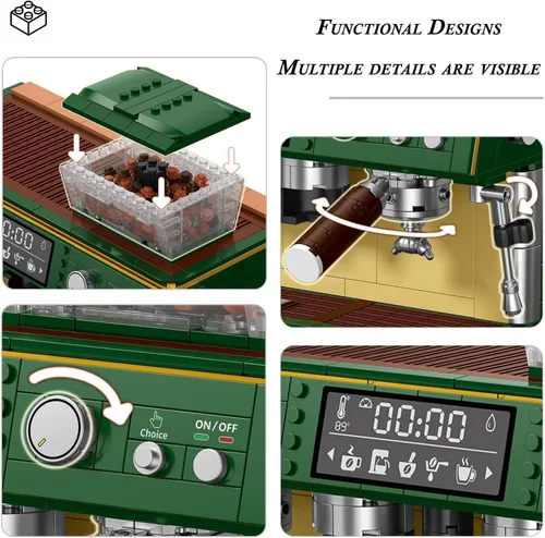Vista 7 de Juego de construcción de máquina de café para adultos 928 piezas: kit de bloques de cafetera de doble cabeza, modelo clásico de colección