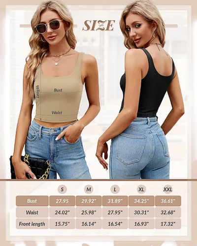 Vista 5 de Locoowai 3 piezas de camiseta sin mangas para mujer, cuello cuadrado, camiseta sin mangas para fitness, informal, básica, para entrenamiento, yoga