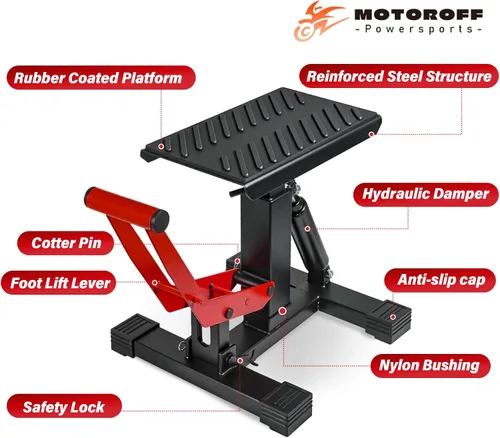 Vista 9 de Soporte ajustable para motocross y gato Powersport de capacidad de 1000LBS, soporte de elevación hidráulico resistente para motocicleta y soporte