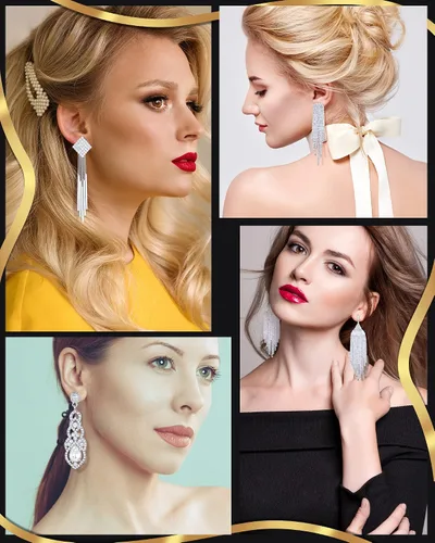 Vista 6 de 6 pares de aretes de diamantes de imitación, aretes de araña para mujer, aretes largos de borla para novia, niñas, joyería para boda, cena, fiesta
